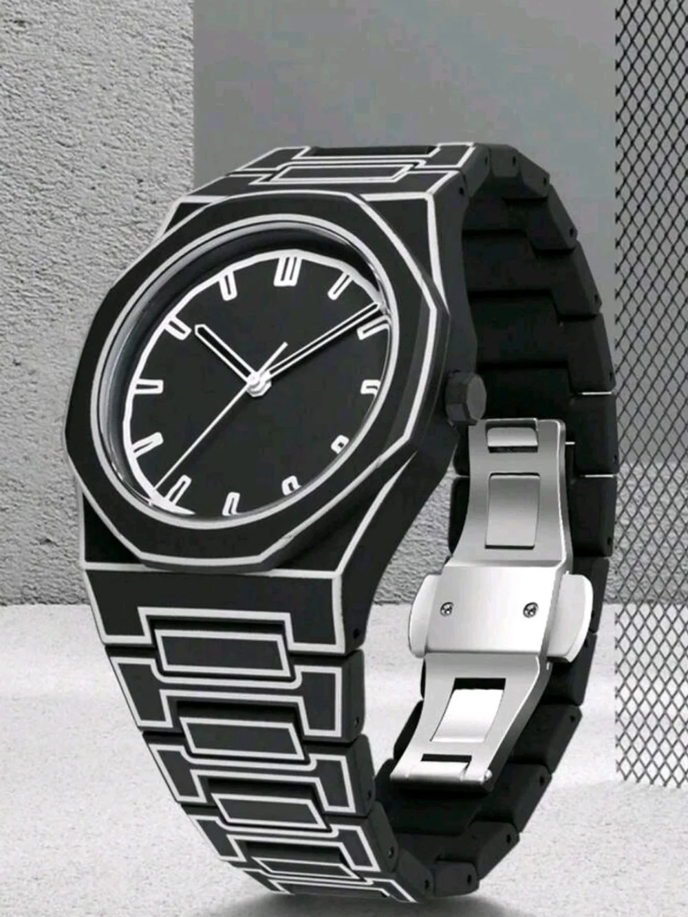 Men's Black Geometric Bracelet Watch